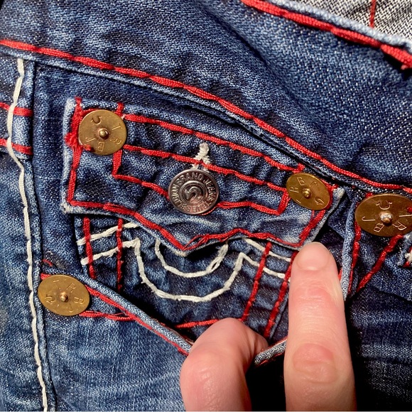 SOLD! Red Stitched Ricky SuperT’s True Religion Size 32x30 as seen on “SEMATARY” - Picture 4 of 6